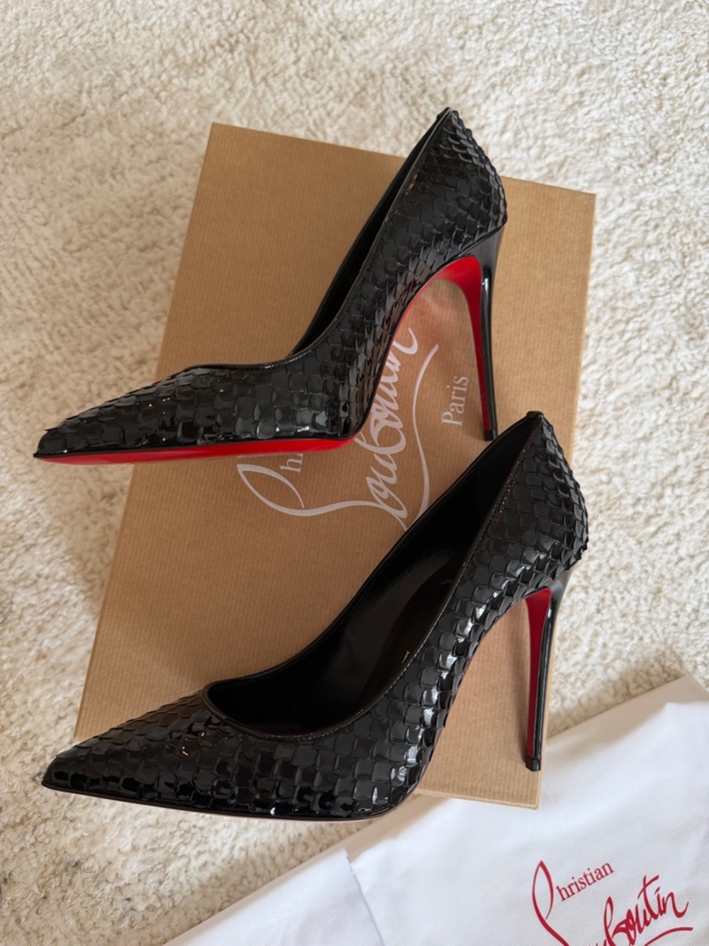 Christian Louboutin Kate black birdy patent leather heels